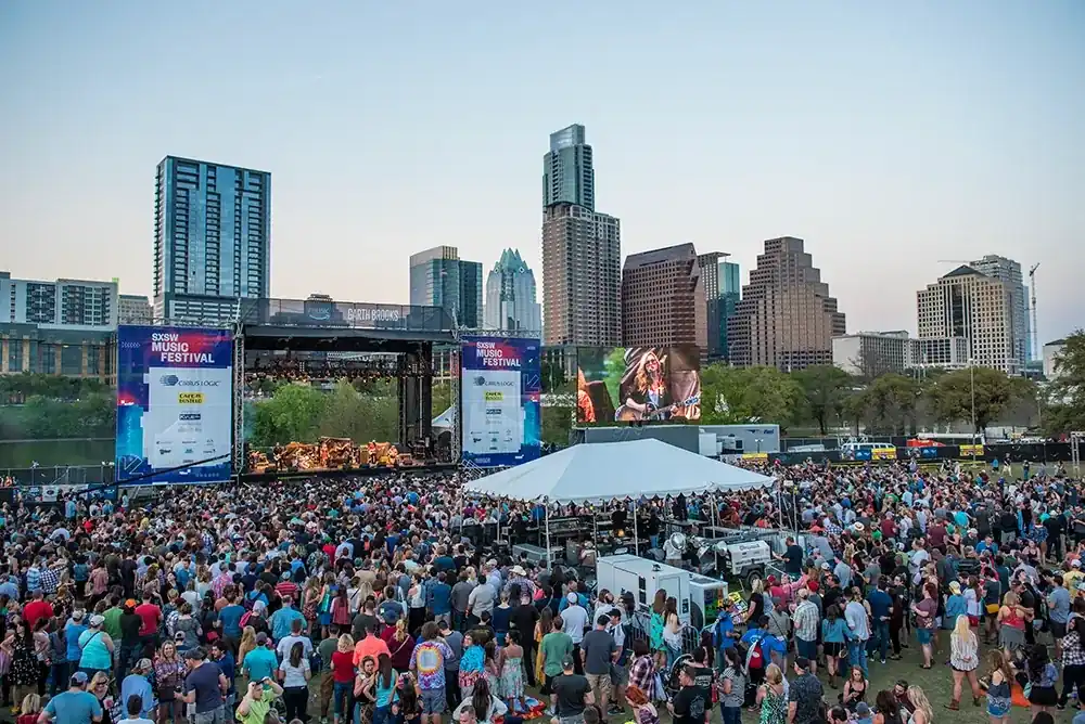 SXSW festival crowd in downtown Austin